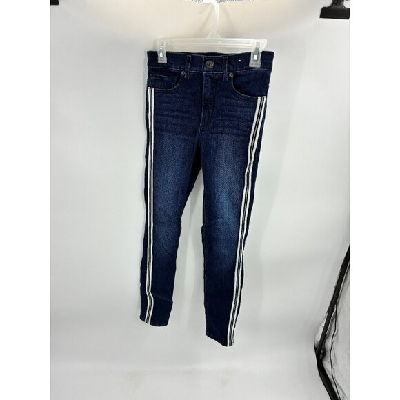Express Women’s Size 2 High Rise Ankle Skinny Jeans Dark Wash Side Stripe Denim - Picture 1 of 7